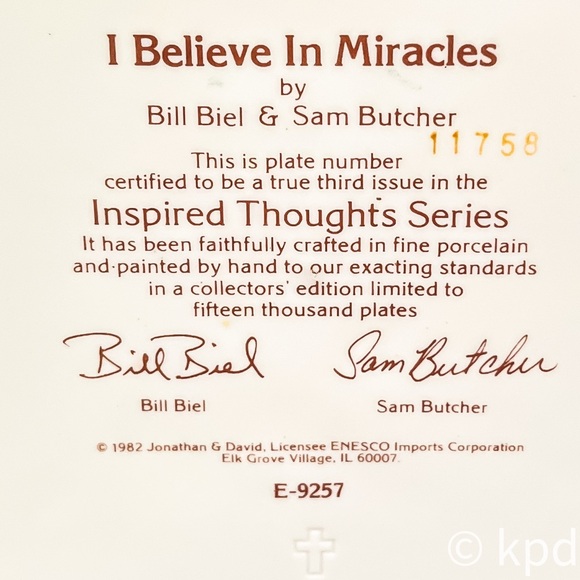 Precious Moments plate, "I Believe In Miracles,” E-9257, stamped 11758 - Picture 5 of 5